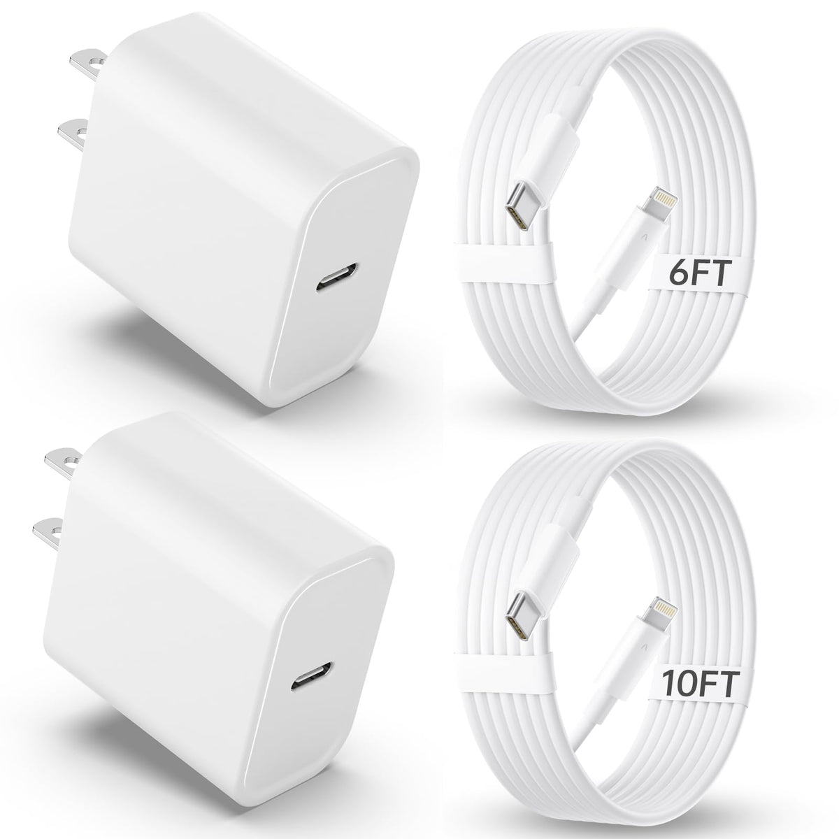 iPhone Charger Fast Charging?MFi Certified? 2Pack 20W PD USB C Wall Charger 6&10FT Cable Fasting Charging Adapter Compatible with iPhone 14Pro/13