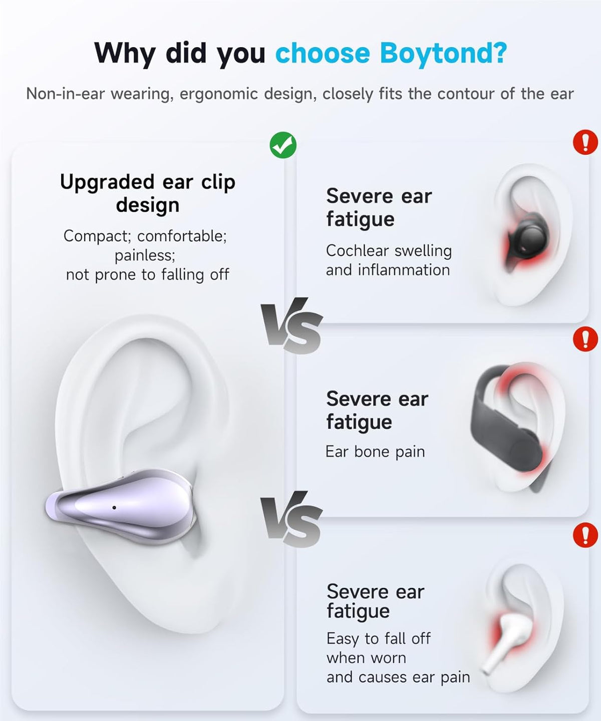 Ultra Open-Ear-Earbuds Wireless Bluetooth - Ergonomic Clip-On Earbuds, Bone Conduction Over-The-Ear Headphones with Waterproof Design and Secure Fit for Small Ears, Purple