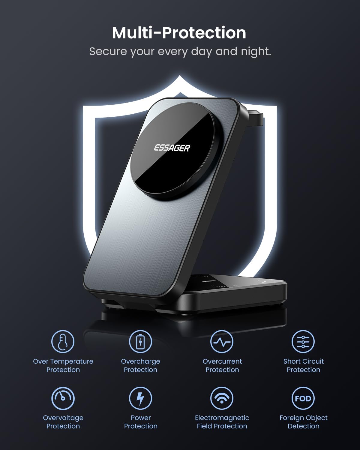ESSAGER 3 in 1 Foldable Travel Wireless Charger, 15W Magnetic Charging Station for iPhone 16/15/14/13/12 Series, 20W