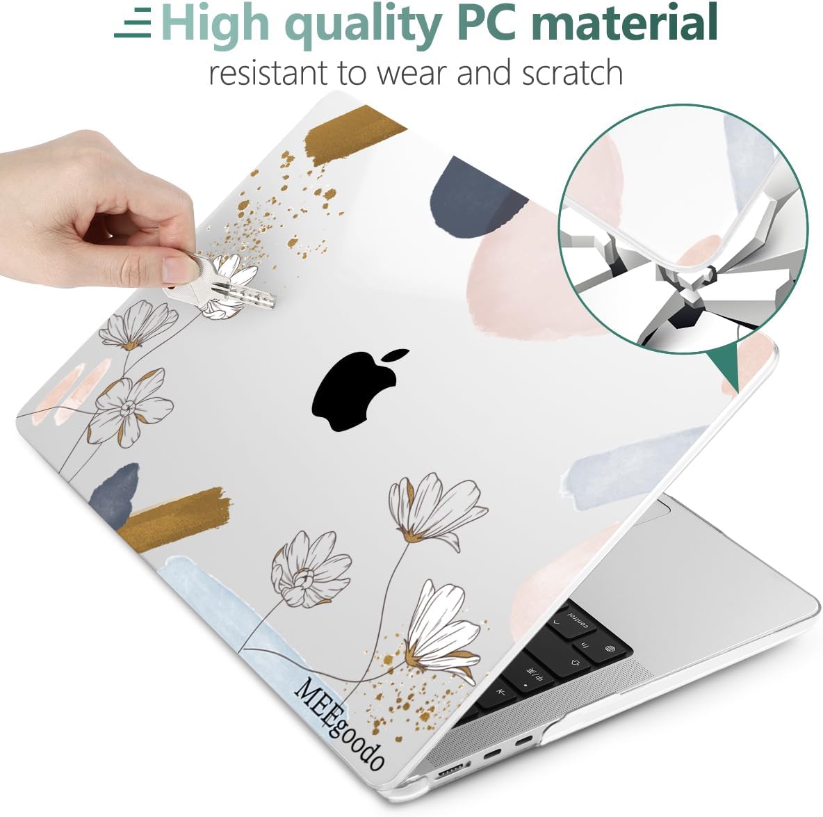 MEEgoodo Case for MacBook Air M4/M3/M2 13.6 inch 2025 2024 2022, Fit Model A3240 A3113 A2681, Compatible with MacBook Air 13 inch, Laptop Hard Shell Case with Keyboard Cover, Golden Watercolor Floral