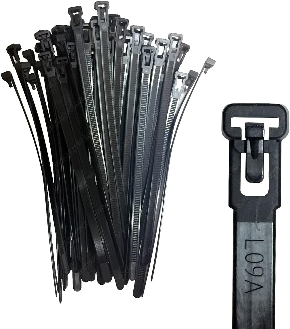 Electriduct 100 Pack 8" Nylon Reusable Releasable Cable Ties - Black - 50 lbs
