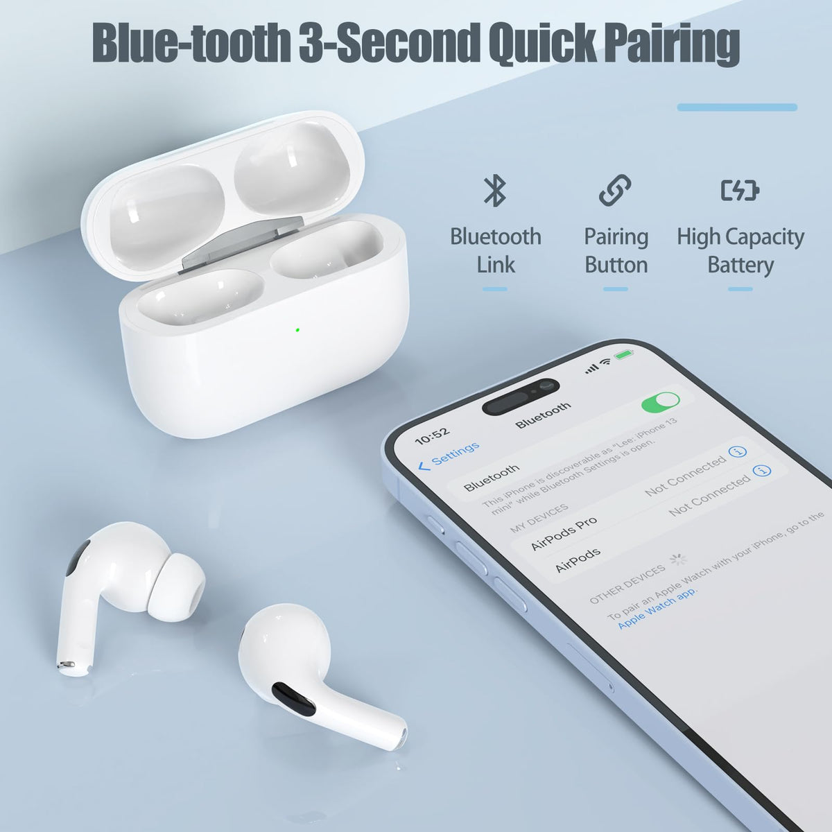 Wireless Charging Case for AirPod Pro 1 /2nd Gen Only with Bluetooth Button, Wireless Charger CaseCompatible with AirPods Pro 1st and Pro 2nd Case