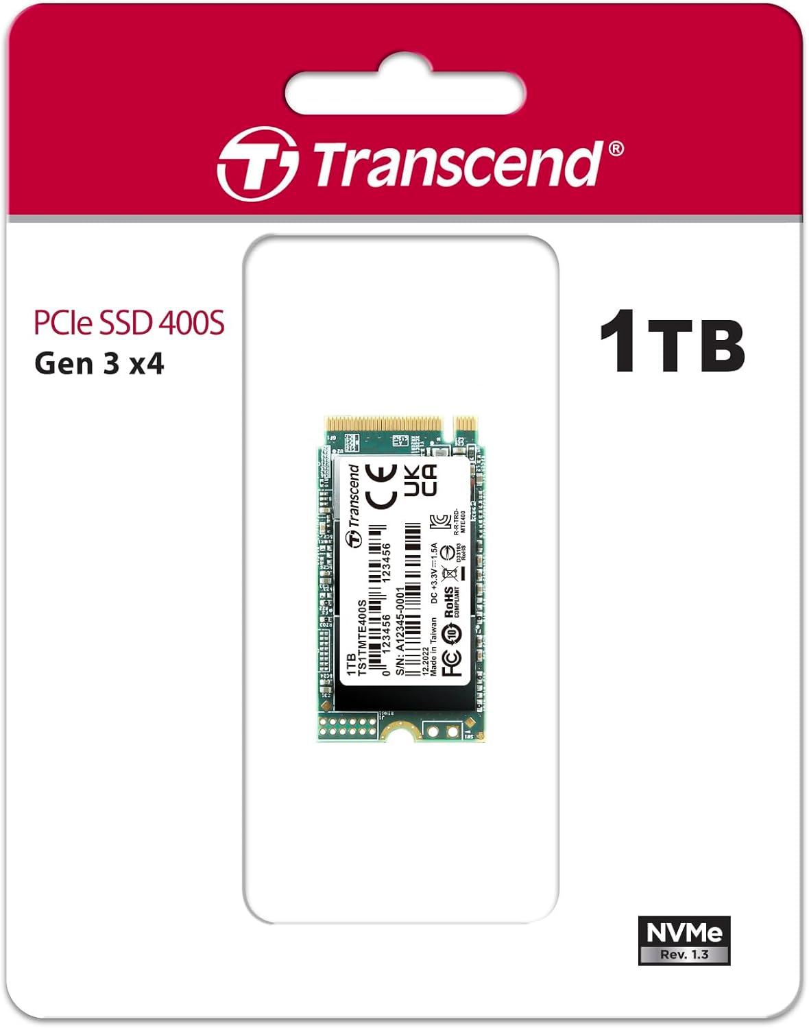 Transcend 1TB MTE400S M.2 2242 PCIe Gen3x4 SSD, Compatible with Ultra-Thin Laptops, Dram-Less Low Power, Up to 2000MB/s, TLC - TS1TMTE400S