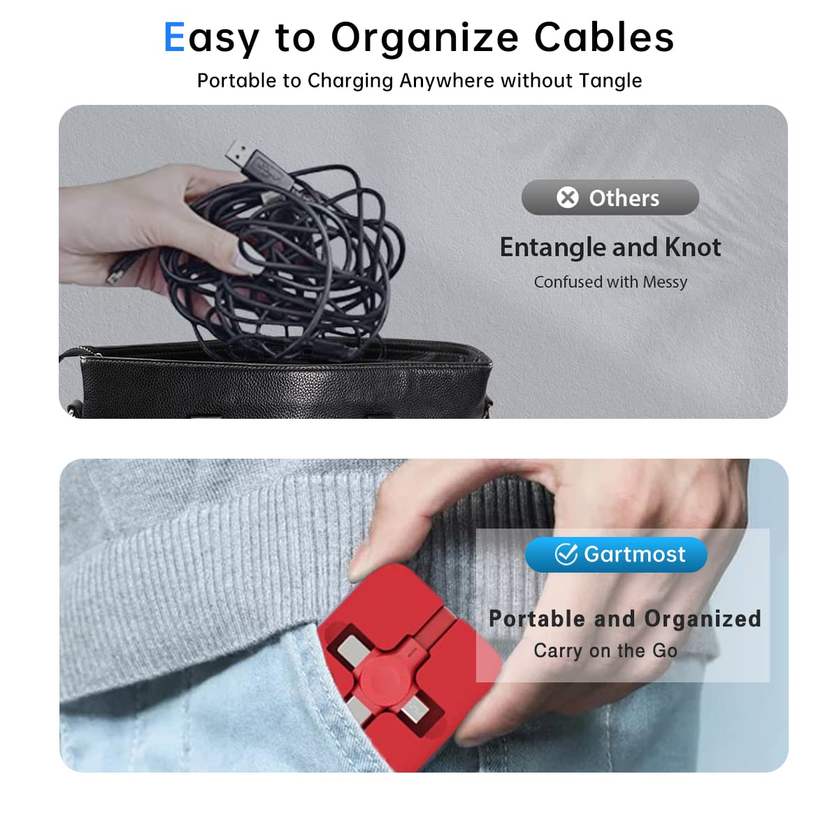 2 Pcs 3 in 1 USB Retractable Phone Charging Cable, Data Cable Phone Stand, Compatible with Micro USB/IP/USB C