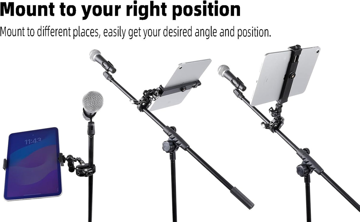 Aluminium Tablet Holder Mount for Spin Bike, iPad Mount Handlebar Clamp for Stroller, Golf Cart, Wheelchair, Scooter, Spin Bike, Music Mic Stand, Compatible with 6.5-12.9" Tablets