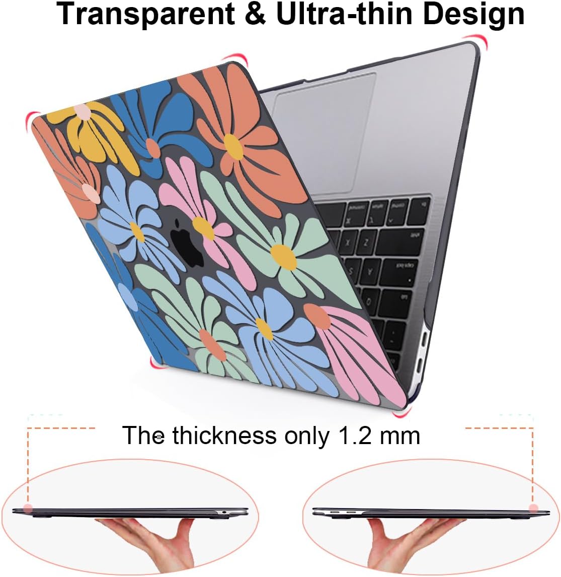 Compatible with 2021 2020 2019 2018 MacBook Air 13 inch Case M1 A2337 A2179 A1932 Touch ID, Crystal Printed Pattern Plastic Hard Shell Case for Mac Air 13 M1 2021, Colorful Flowers Black