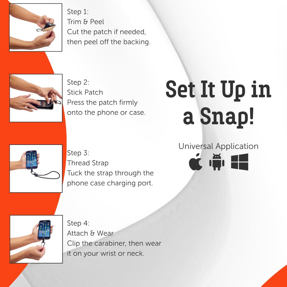 Phone Lasso Smartphone Wrist Strap & Grip Patch Tether With Wrist & Neck Lanyard Universal Fit USA Stripe ELECTRIC BLUE
