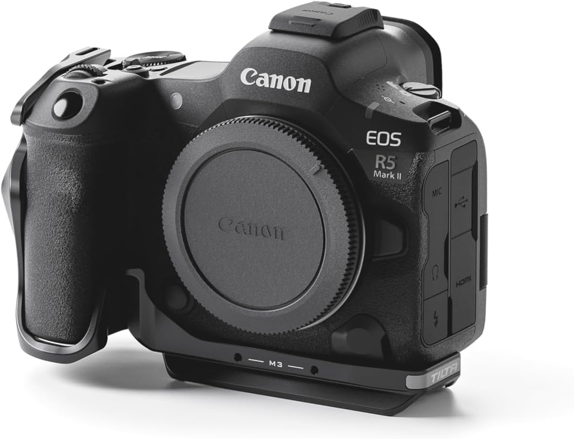 Tilta Half Camera Cage Compatible with Canon R5 Mark II - Black | Mount Accessories w/Cold Shoe, 1/4"-20 and 3/8"-16 | Securely Attaches to Camera | Silicone Padding and Lightweight