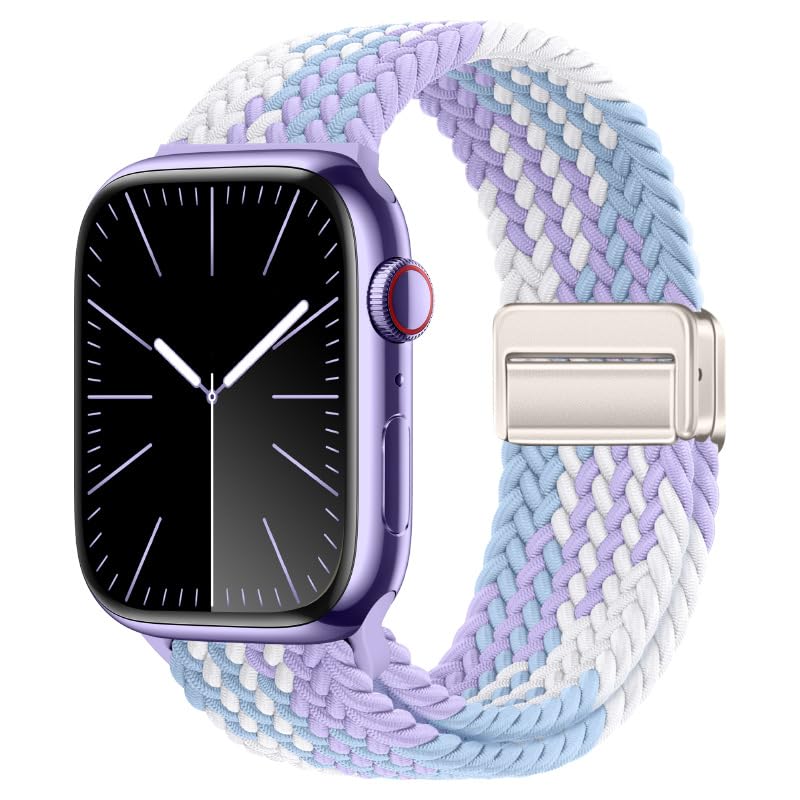Relaxesque Smart Watch Bands For Men And Women, Braided Nylon Iwatch Band With Magnetic Clasp, 38Mm 40Mm 41Mm 42Mm Purple To Whi