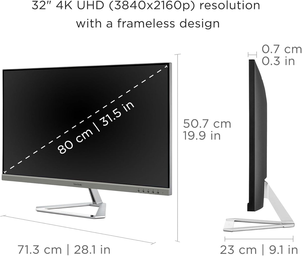 ViewSonic VX3276-4K-MHD 32 Inch 4K UHD Monitor with Ultra-Thin Bezels, HDR10 HDMI and DisplayPort for Home and Office