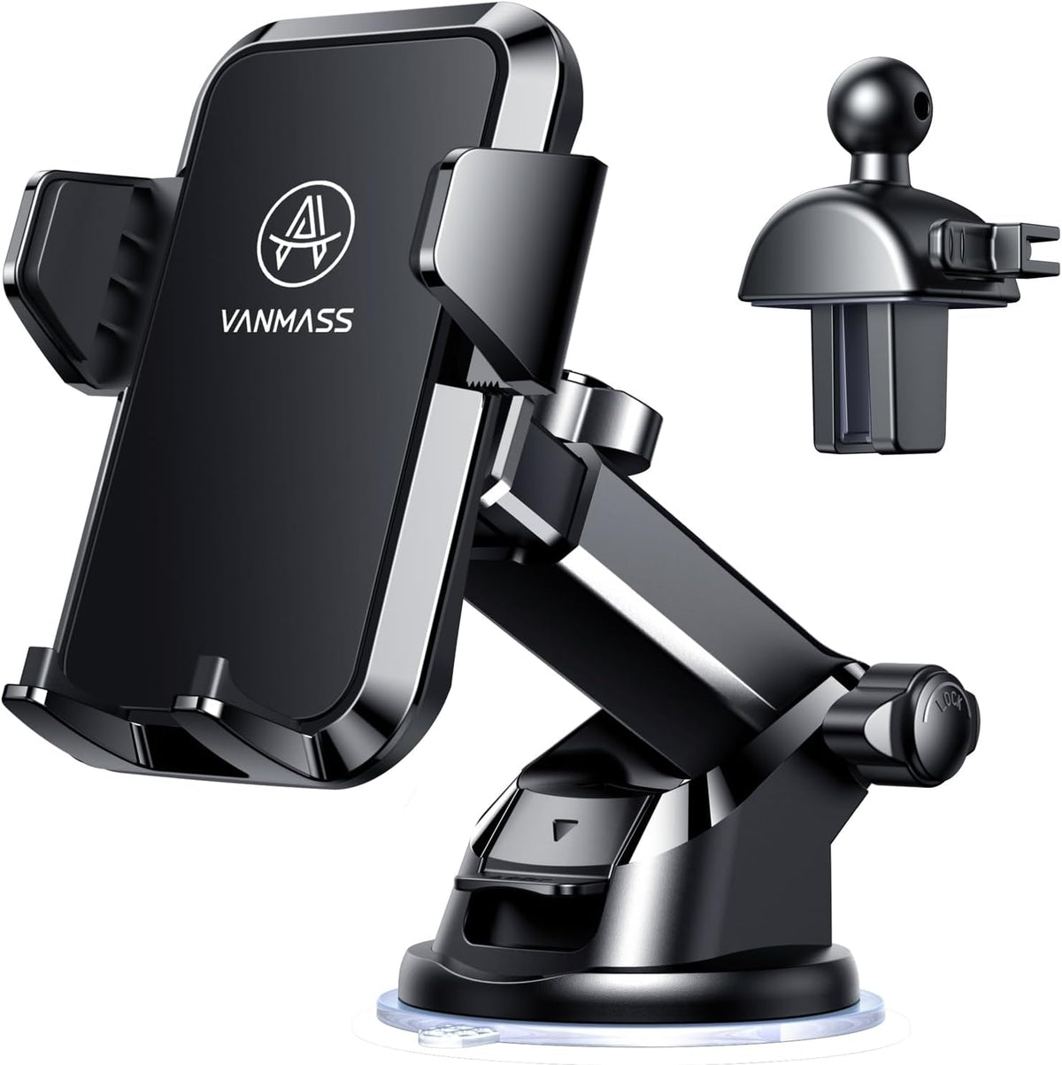 [True Anti-Vibration] Car Phone Holder VANMASS【2025 Ultimate Military-Grade Upgraded】Suction Cell Mount Truck Stand Cradle for Dashboard Windshield Vent for iPhone 16 Pro Max 15 14 13 Samsung Android
