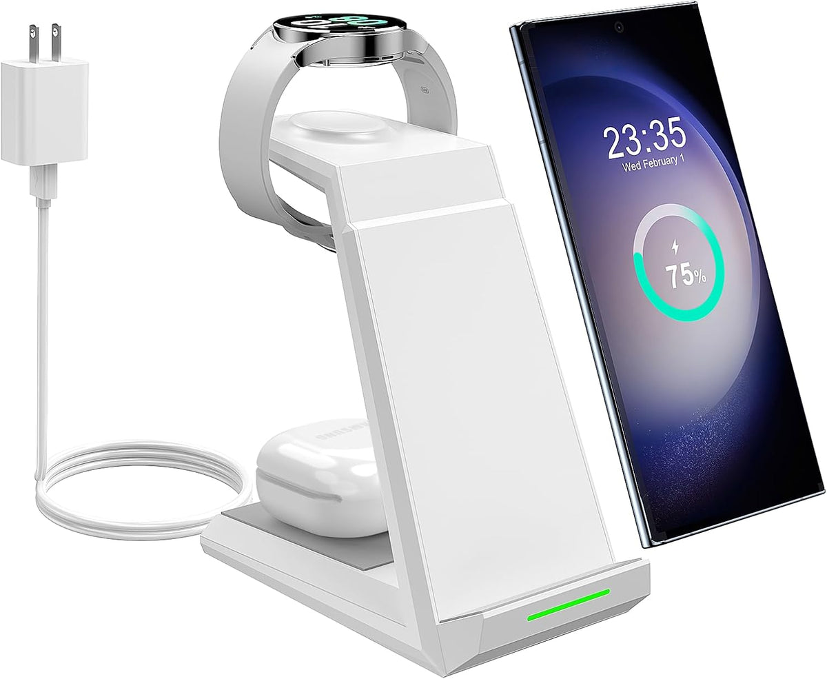 Wireless Charging Station for Samsung - NANAMI 3 in 1 Wireless Charger for Multiple Devices, Fast Charger Stand for Galaxy S25 S24 S23 Ultra S22 S21 Z Flip Fold 4,Watch 6/5/5 Pro/4/3,Galaxy Buds 2 Pro