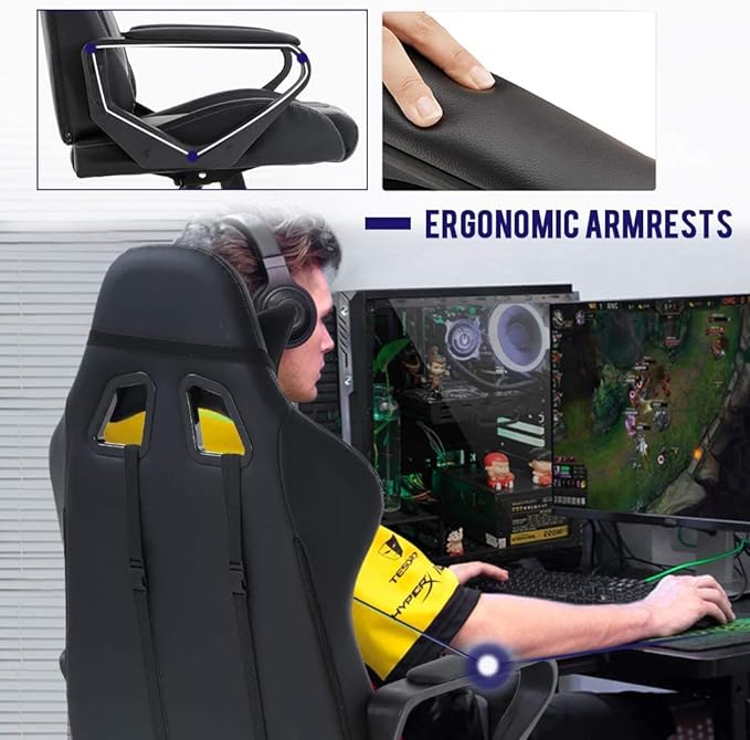 Gaming Chair Ergonomic Office Chair Desk Chair with Lumbar Support 360 Swivel &amp Rolling Computer Chair for Adults PU Leather Racing Style Supports 250lbs(Red)