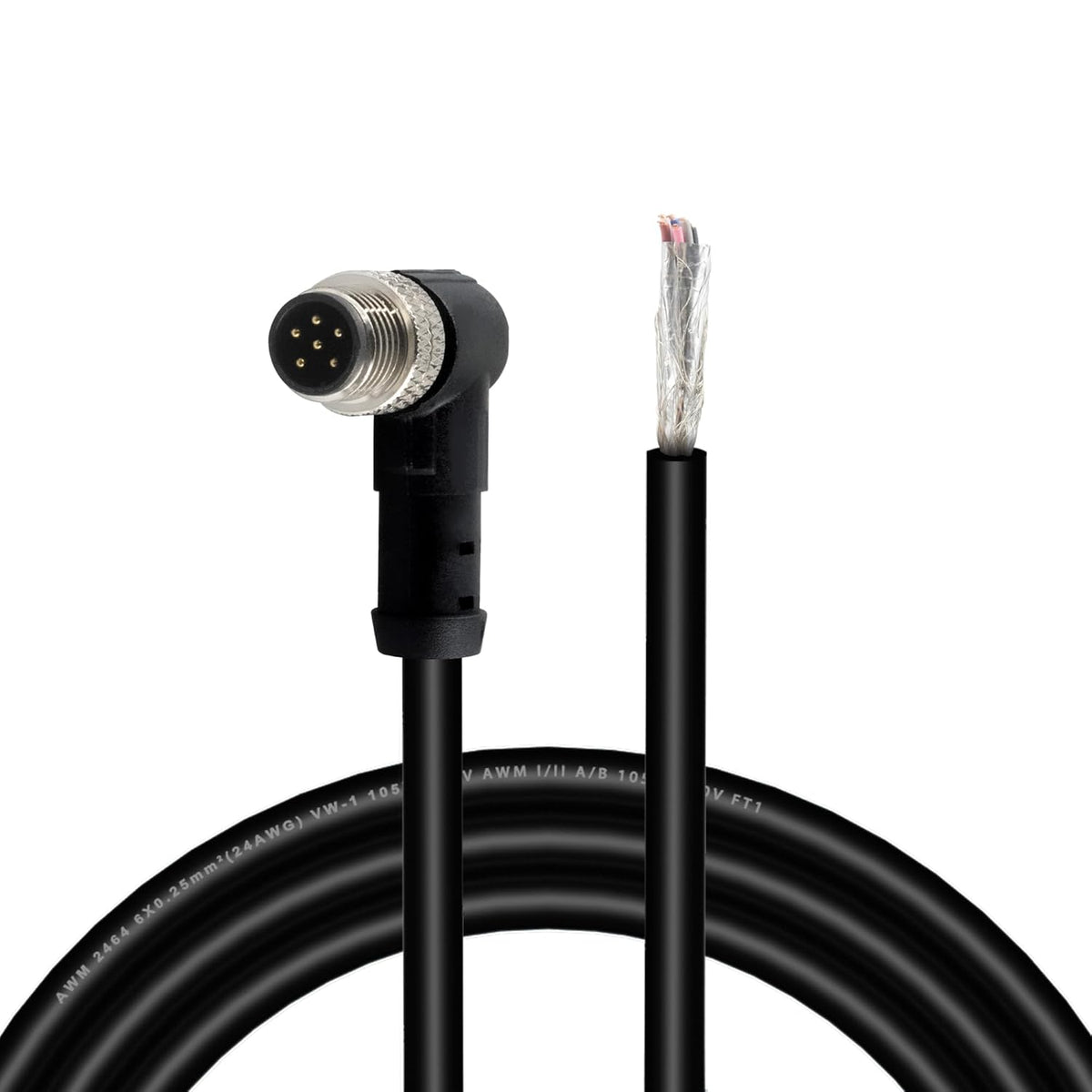 Lonlonty M8 Aviation Sensor Cable 6 Pin, 6.5Ft/2M Shielded Connector, Field Assembly M8 Connector A Coding Right Angle