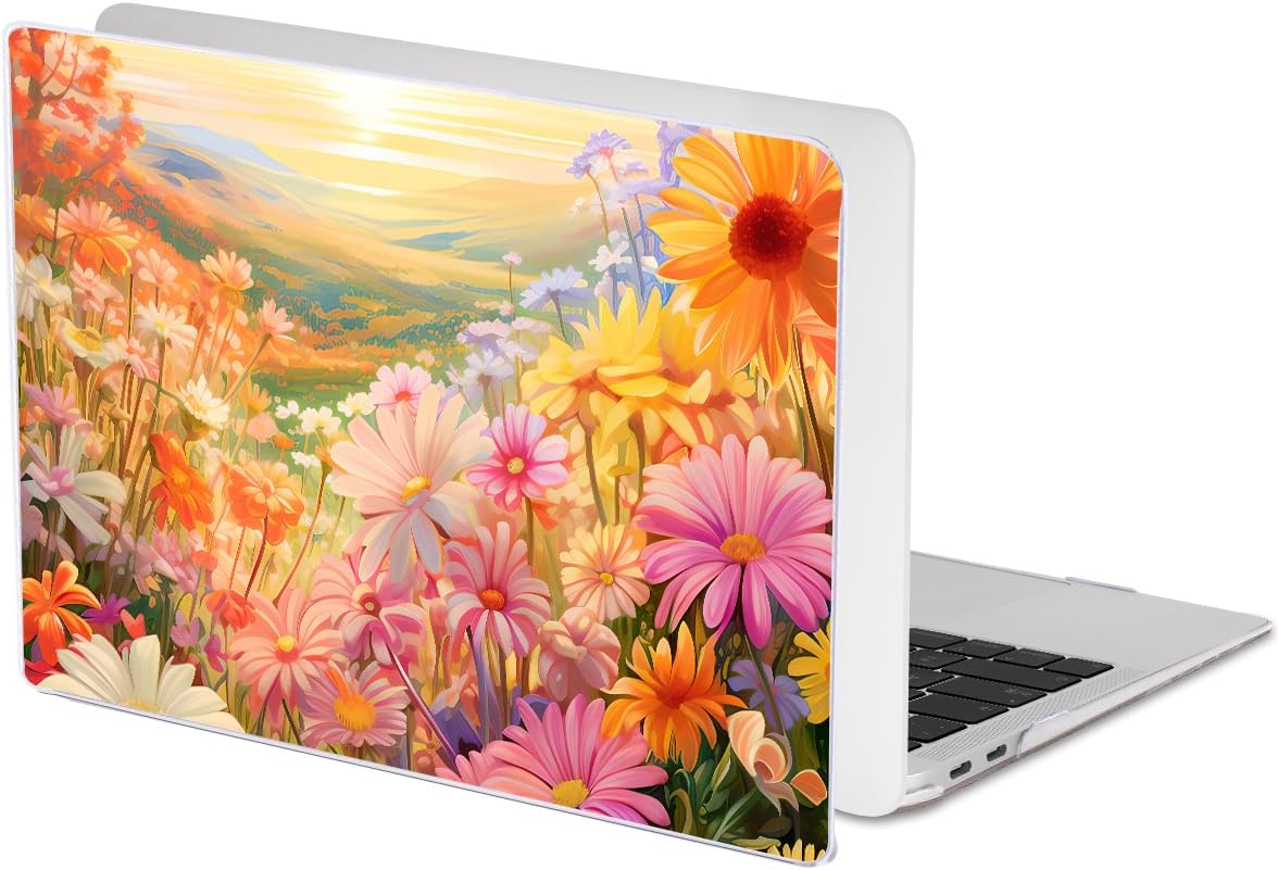 Compatible with MacBook Air 13 Inch Case 2021 2020 2019 2018 Release M1 A2337 A2179 A1932 Touch ID, Clear Plastic Hard Shell Case Keyboard Cover Screen Film, Watercolor Daisies