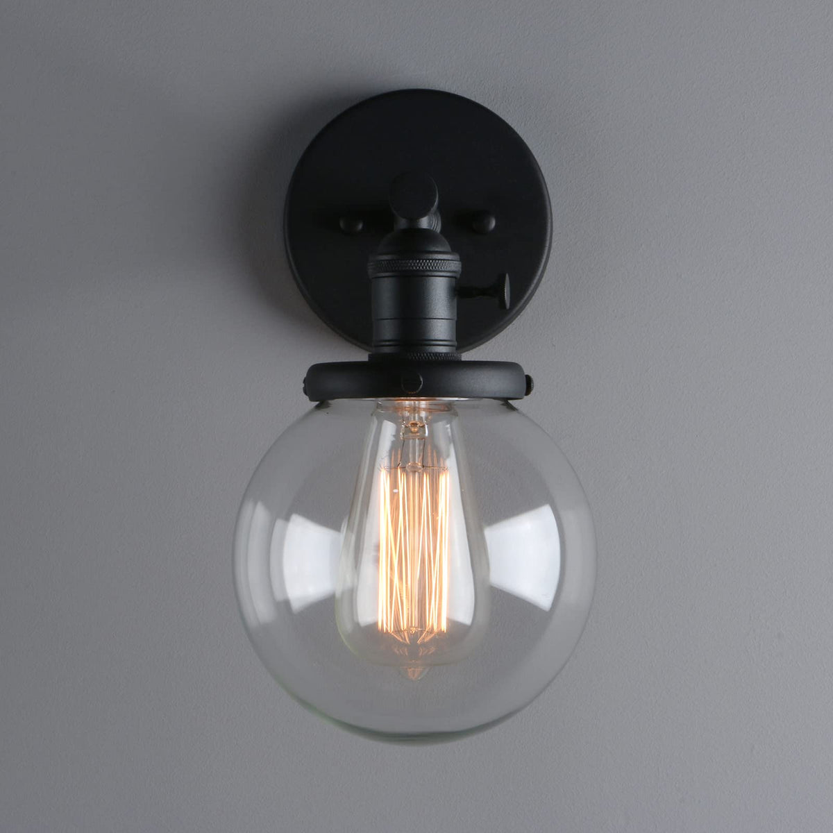 Phansthy Black Wall Sconce Light Industrial Wall Lamp with 5.9 Inches Glass Canopy and On Off Switch for Kitchen Bathroom Corridor (Black)