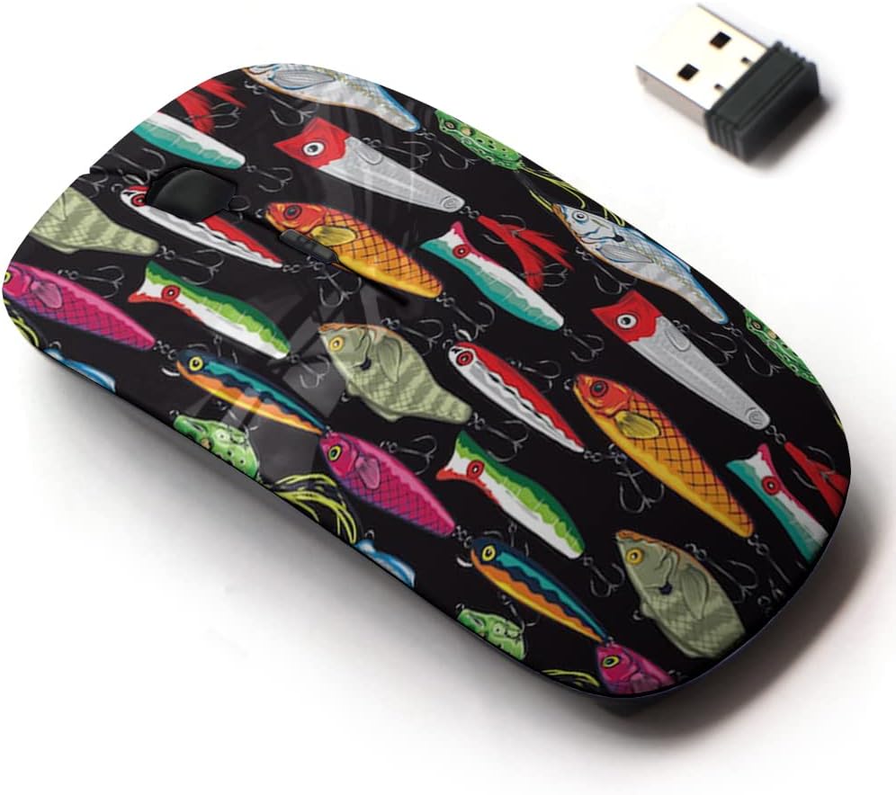 2.4G Wireless Mouse with Cute Pattern Design for Laptops and Desktops, Colorful Fishing Lures
