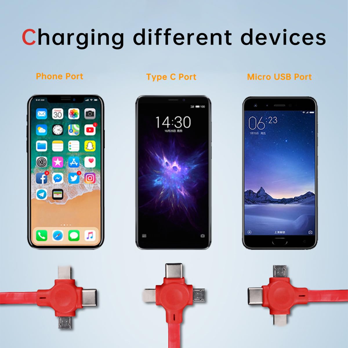 2 Pcs 3 in 1 USB Retractable Phone Charging Cable, Data Cable Phone Stand, Compatible with Micro USB/IP/USB C