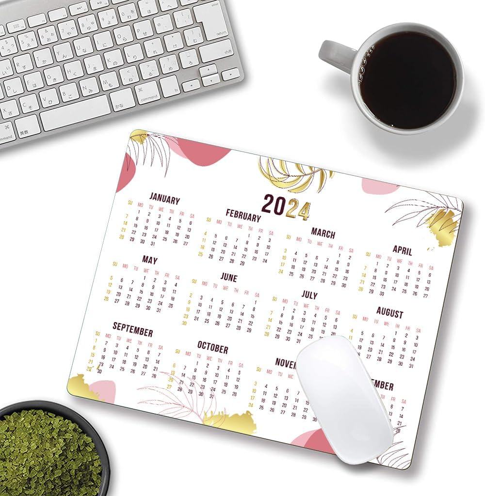 Mouse Pad, 2025 Calendar Mouse Pads, Cute Square Mouse Mat Waterproof Non-Slip Rubber Base Computer Mousepad for Desk Home Office Laptop, Abstract Leaf Calendar