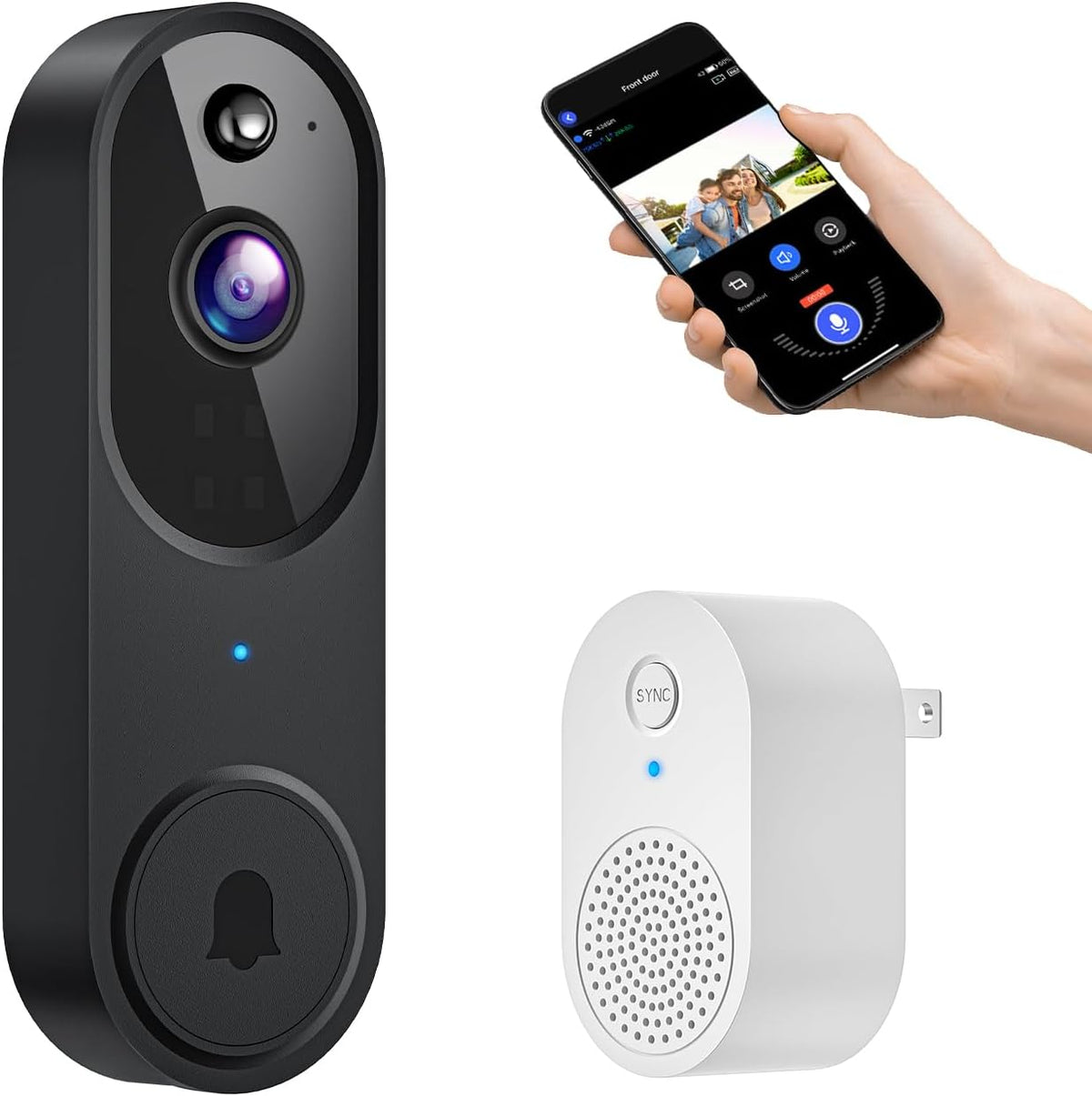 GridTera 2-Way 2.4G Smart Video Doorbell Camera Wireless, AI Human Detection and Instant Alerts, Night Vision, Audio