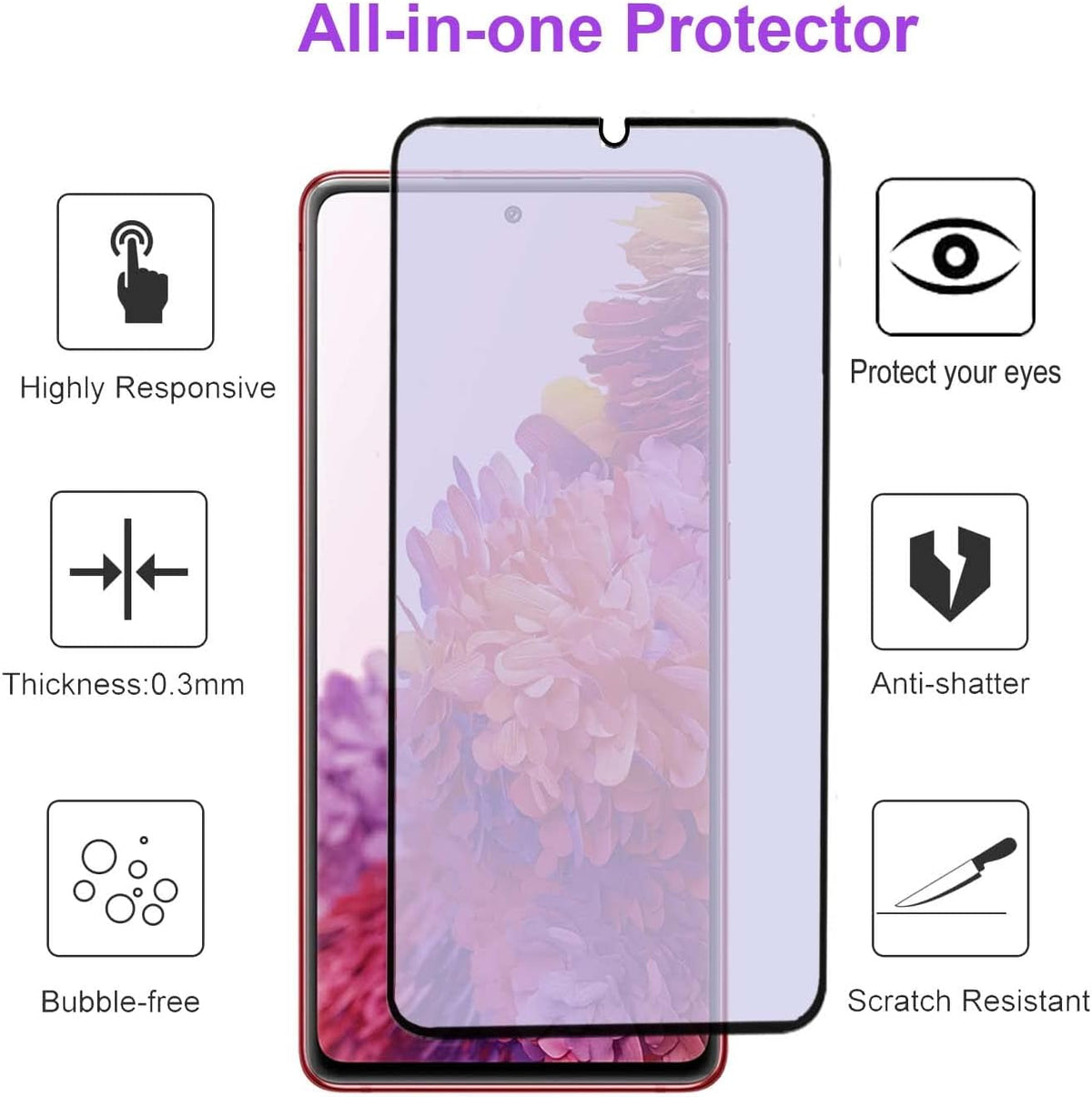 2 Pack Anti Blue Light Tempered Glass Screen Protector for Samsung Galaxy S20 FE, 9H Hardness