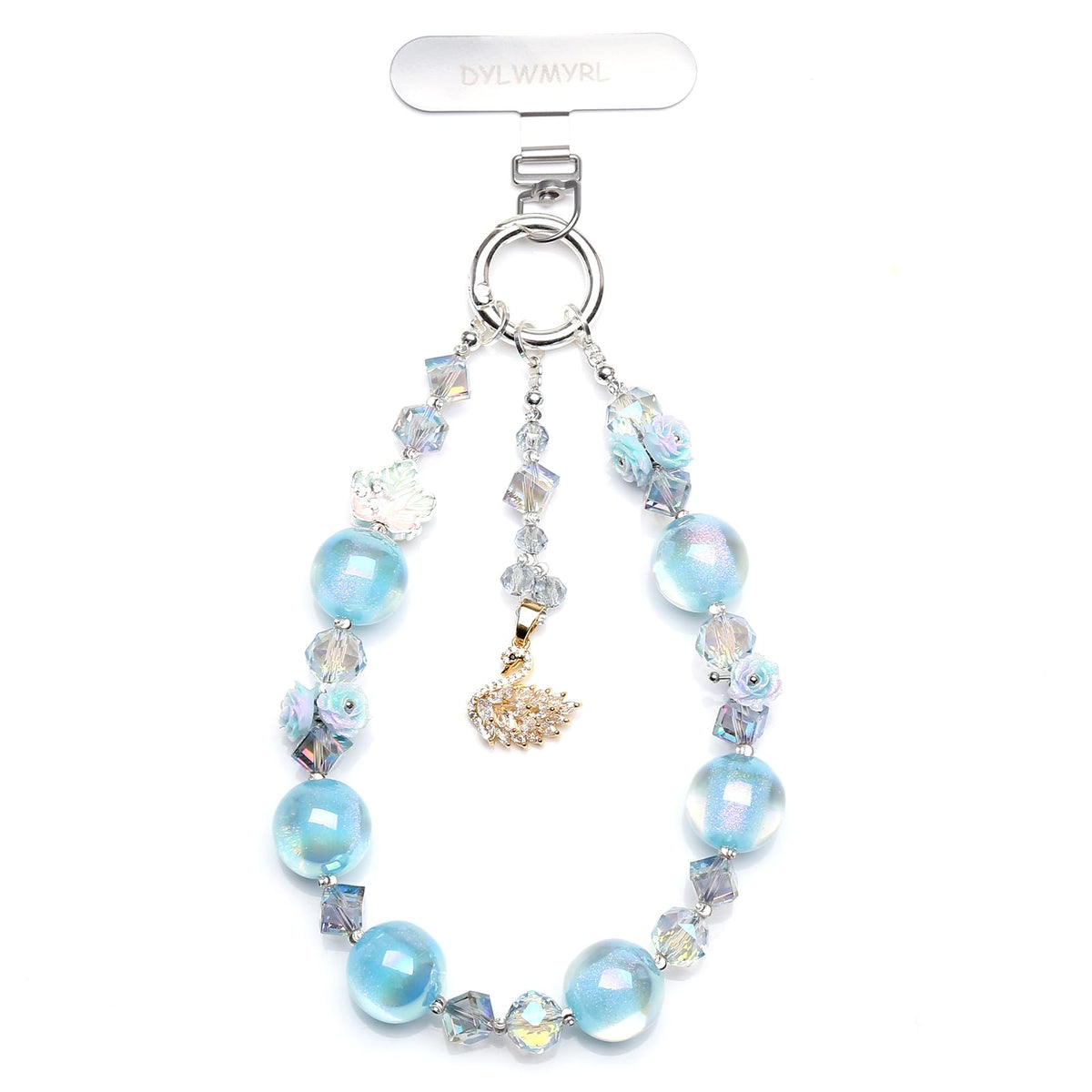 DYLWMYRL phone charm, Blue Bling Beaded Wrist Strap, Anti-Lost Detachable Cell Phone Lanyard for Women, Daily Commute & Travel