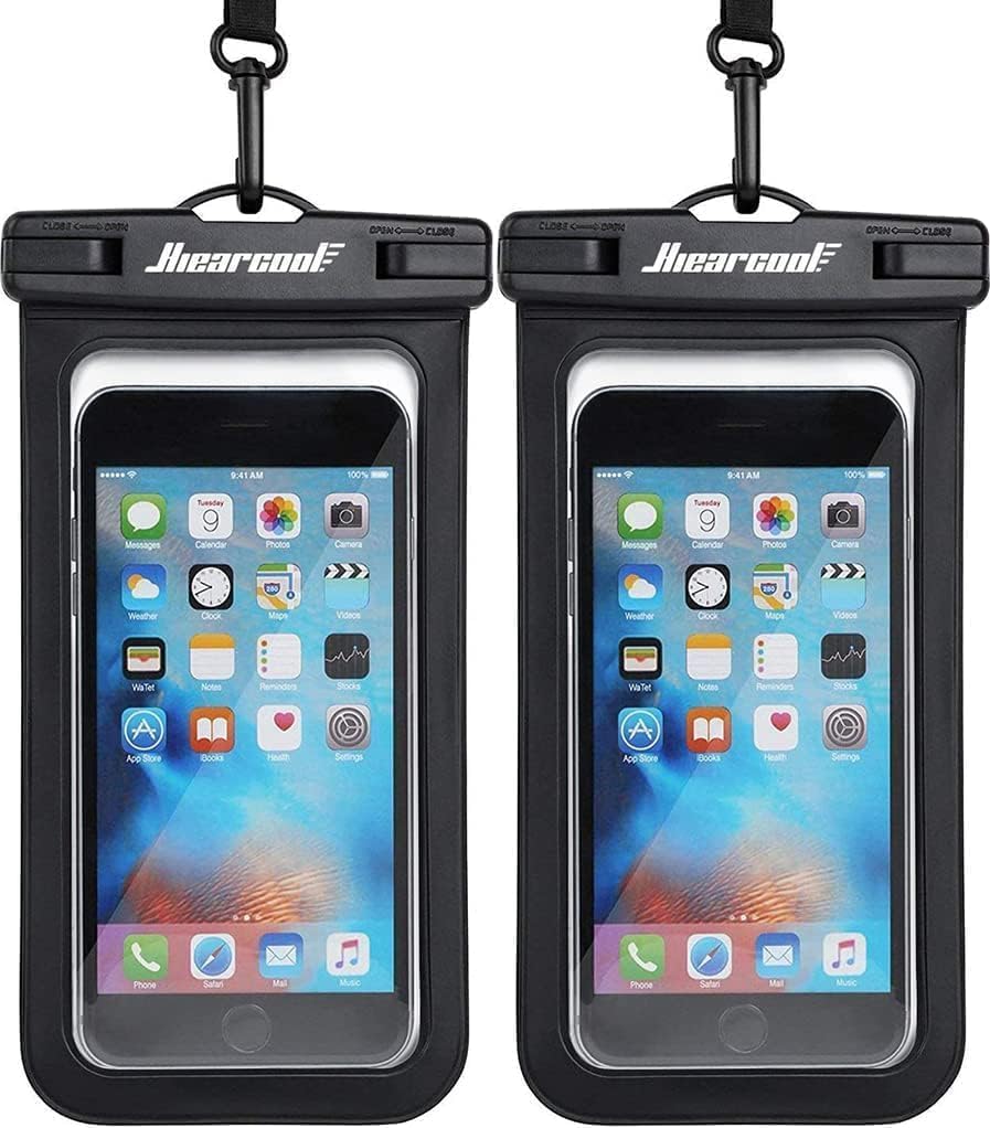 Hiearcool Waterproof Phone Pouch, Universal Case Compatible for iPhone 16 15 14 13 Pro Max Plus Up to 8.3", IPX8 Beach Travel Essentials-Black-2 Pack