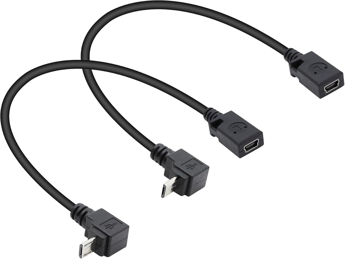 Micro USB to Mini USB Adapter Cable 27CM, Up & Down Angle Micro USB Male to Mini USB Female Charging and Data Sync Cord