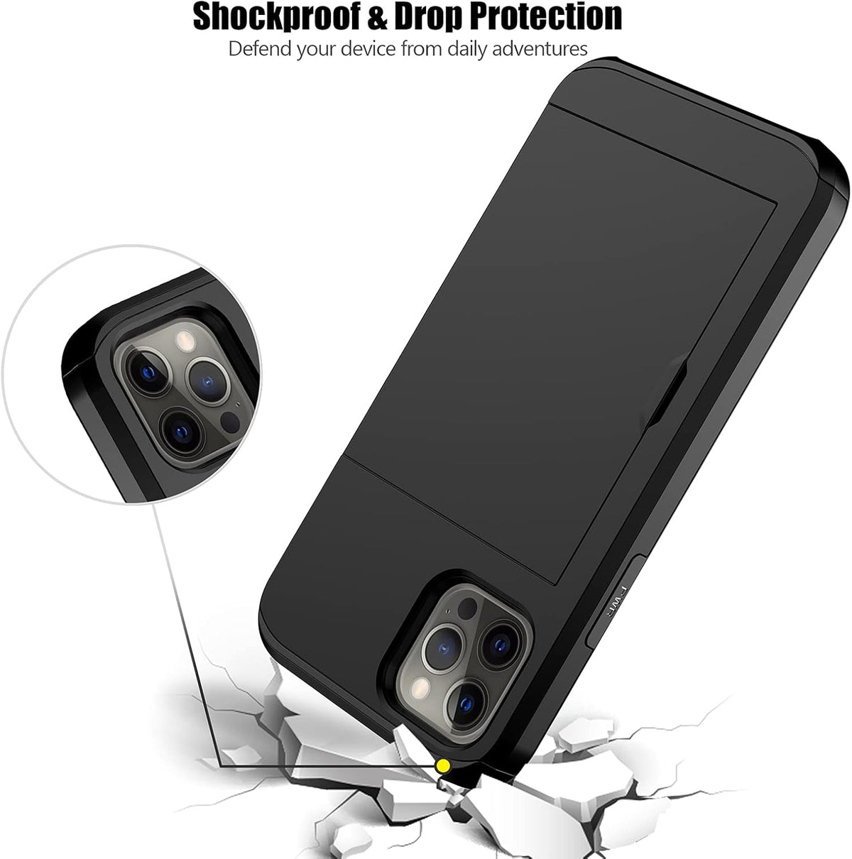 Nvollnoe for iPhone 12/iPhone 12 Pro Case with Card Holder Heavy Duty Protective Dual Layer Shockproof Hidden Card Slot Slim Wallet Case for iPhone 12/12 Pro for Men&Women(Black)