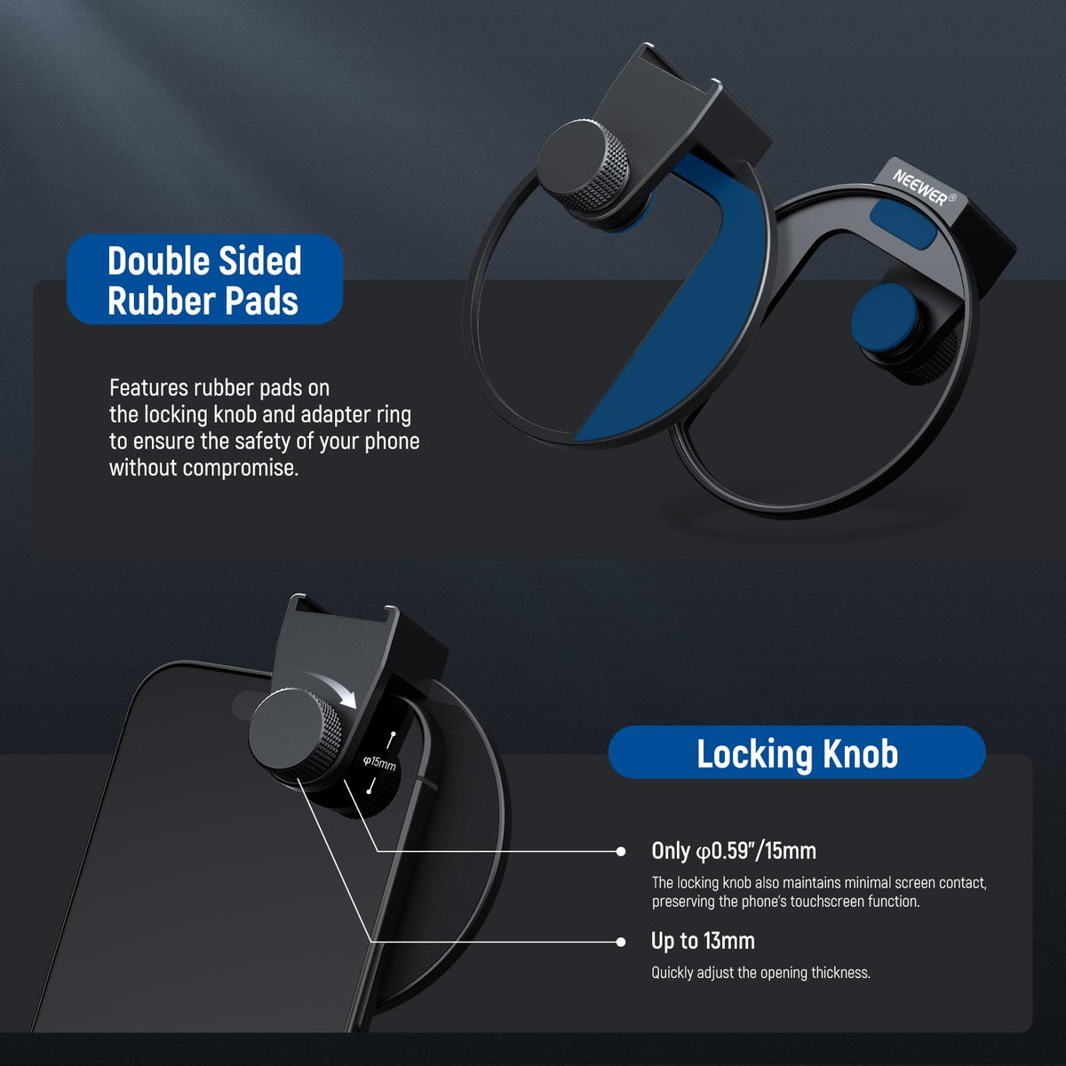 NEEWER 67mm Phone Filter Mount, Adjustable Threaded Lens Filter Clip with Cold Shoe Mount Compatible with iPhone 17 16 15 Pro Max Plus 14 13 Samsung