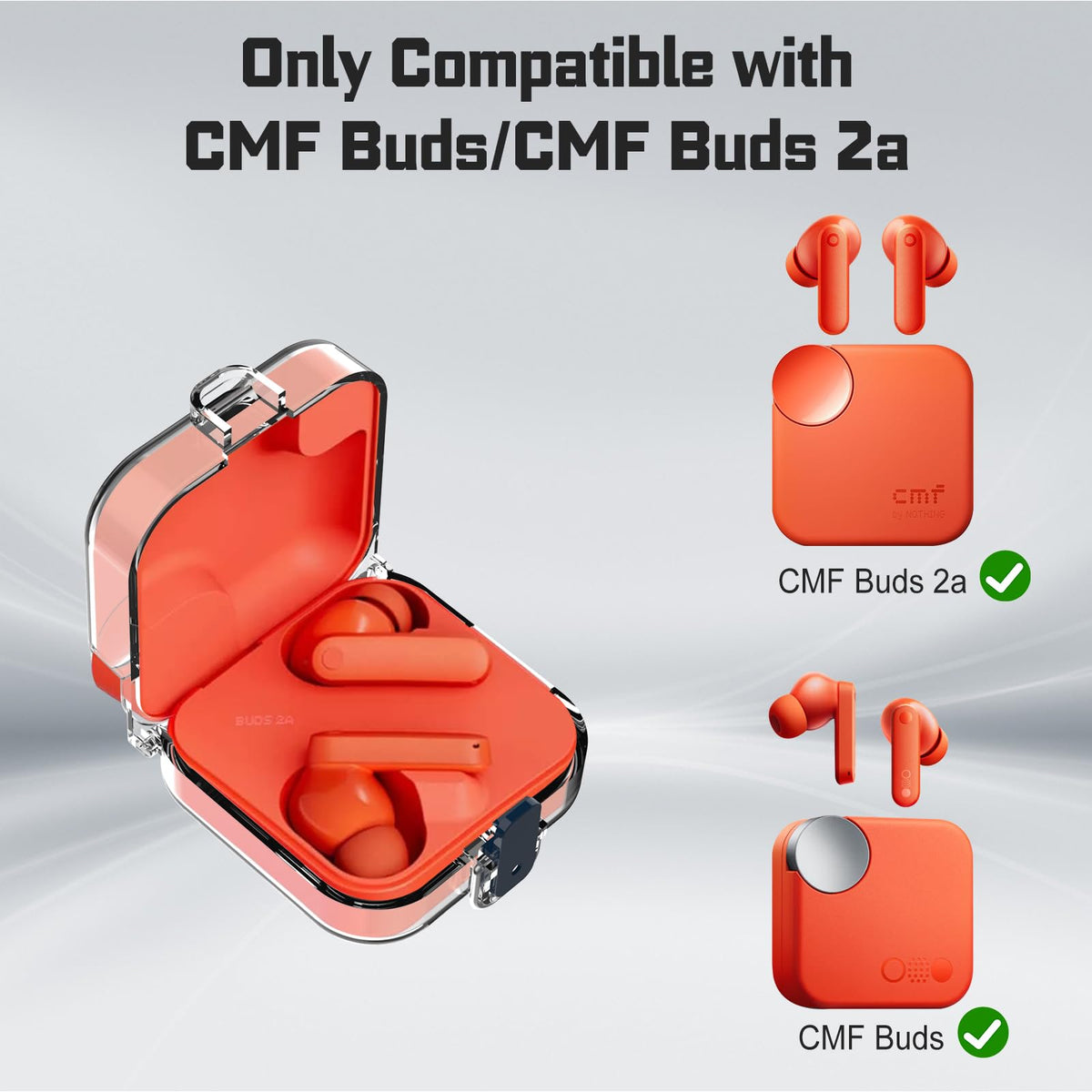 [with Safety Lock] Compatible with CMF Buds/CMF Buds 2a Case Cover, Full Body Shockproof Hard PC Protective Case with Lanyard & Cleaner Kit