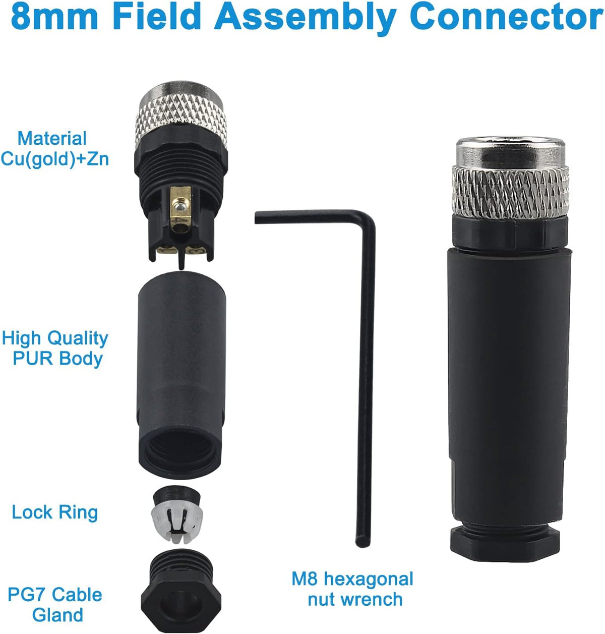 M8 4-Pin A Coding Female Circular Aviation Connector Plug, 8mm Waterproof Adapter, 4 Pack