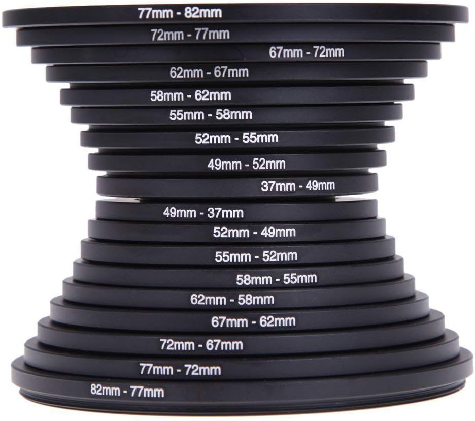 18Pcs Filter Ring Adapter Set - 37-82mm Metal Step Up/Down Rings Lens Adapter Filter Set for Digital SLR Camera