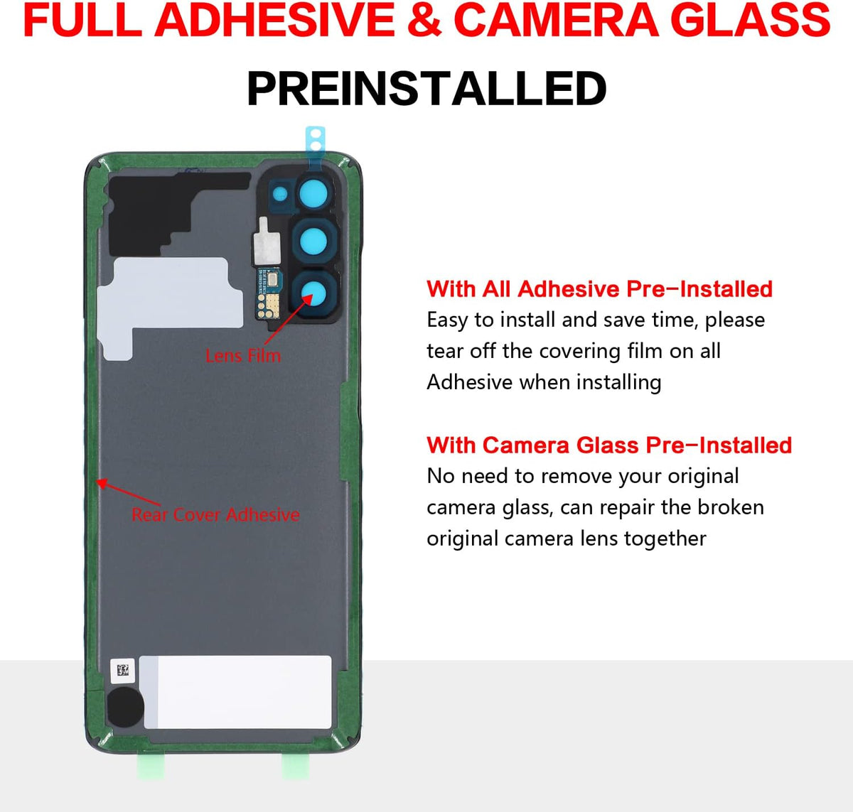 Samsung Galaxy S20 Back Glass Cover Replacement, 6.2-Inches, Cosmic Black, Installation Manual
