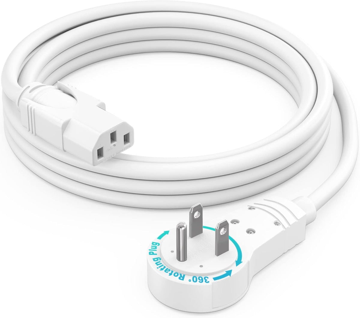 Maximm Monitor Computer Power Cord 3 Ft Flat Plug 360° Rotating PC Cable 3 Prong for, Desktop, Printer, Scanner, 16 AWG NEMA 5-15P to IEC13 - UL Certified