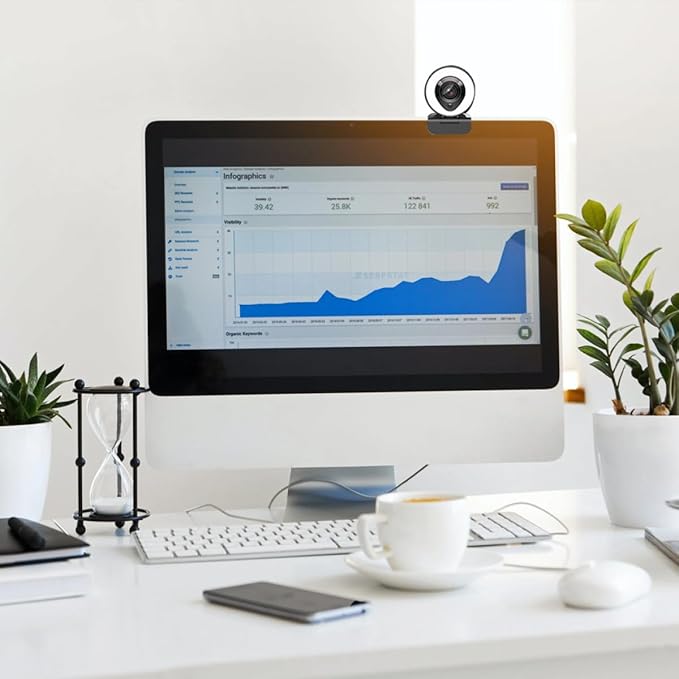 Mikikit 4k Auto-Focusing USB Webcam with Mic HD Computer Camera with Fill Light for Live Streaming and Video Calls Compatible with Laptop and Desktop