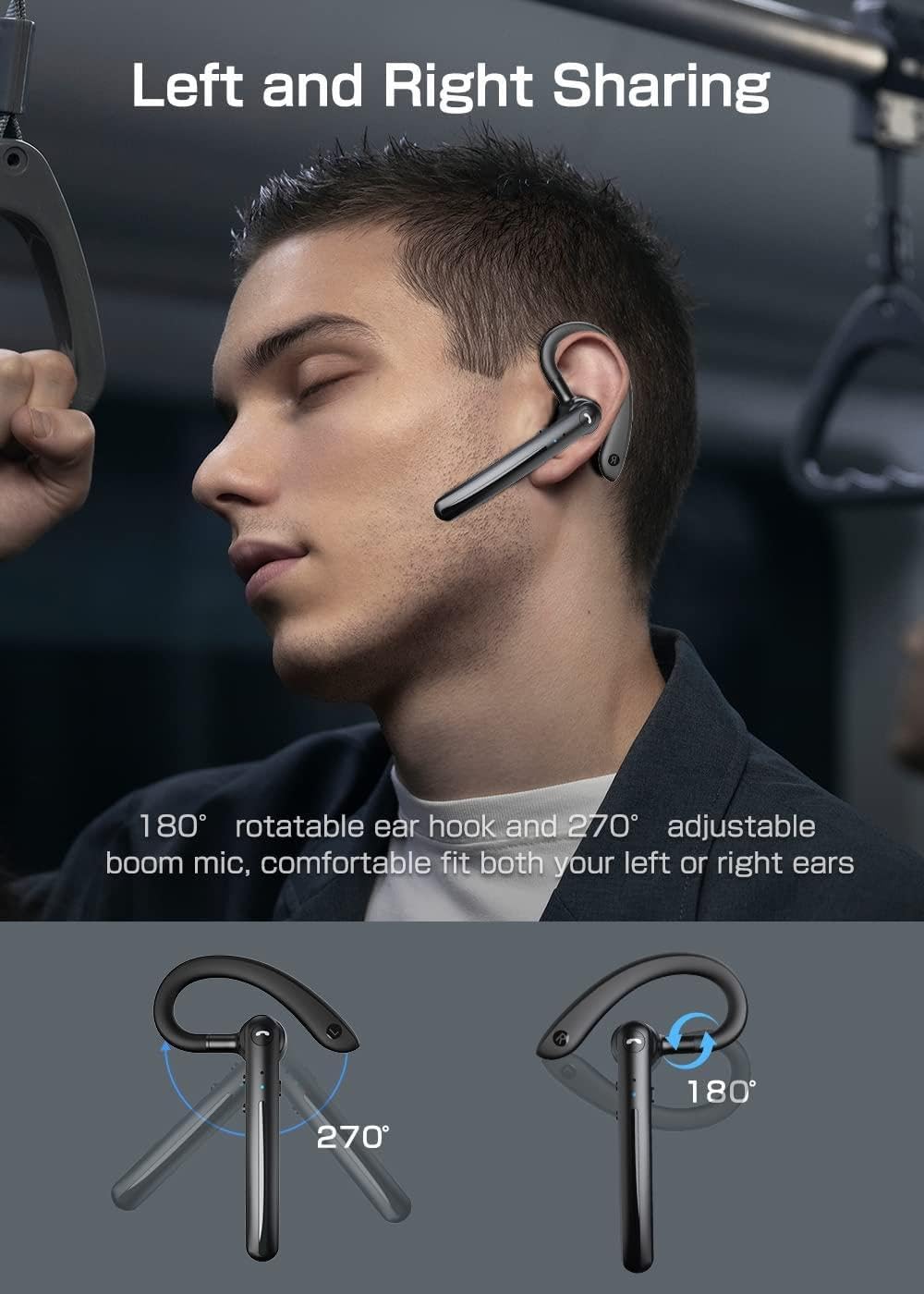 Wireless Earphone Ear-Hook Headphone Boom Mic Compatible with Samsung Galaxy A73/A72/A71 5G, Handsfree Single Headset Over The Ear Earbud