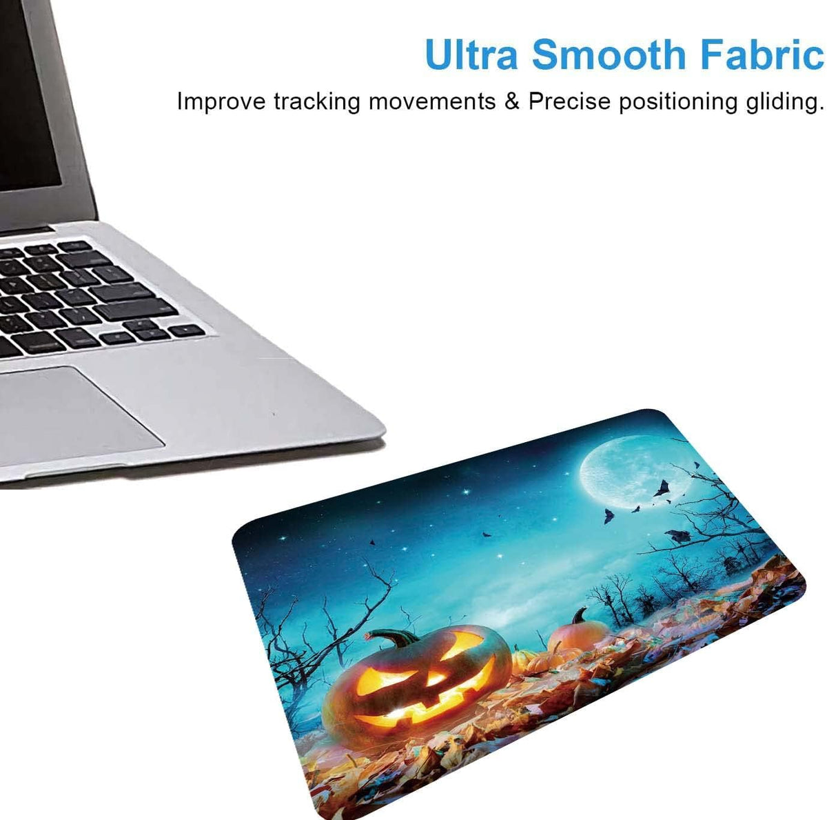 Halloween Mouse Pad,Pumpkin Glowing at Moonlight in The Spooky Forest Mouse Pad,Mouse Mat Square Waterproof Mouse Pad Non-Slip Rubber Base Mousepad for Office Laptop, 9.5"x7.9"x0.12" Inch