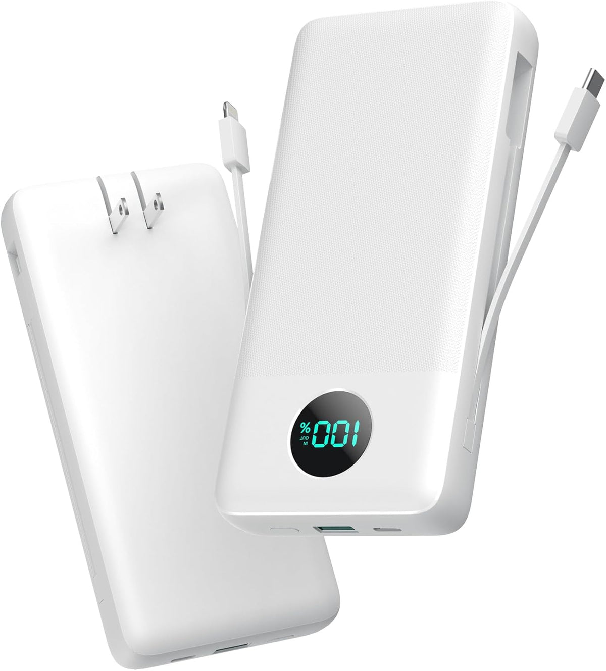 Portable Charger 33800mAh USB C Power Bank with Built-in Cables & AC Wall Plug,25W Fast Charging+QC 4.0 Phone Charger,4 Output LCD Display Battery Pack Compatible with iPhone16/15,Samsung,Android etc