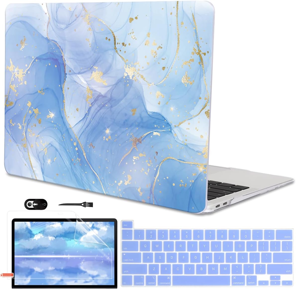Compatible with MacBook Pro 13 inch Case 2022 2021-2020 Release A2338 M2/M1 A2251 A2289 A2159 A1989 A1706 with Touch ID, Plastic Hard Shell & Keyboard Cover & Screen Film - Blue Marble
