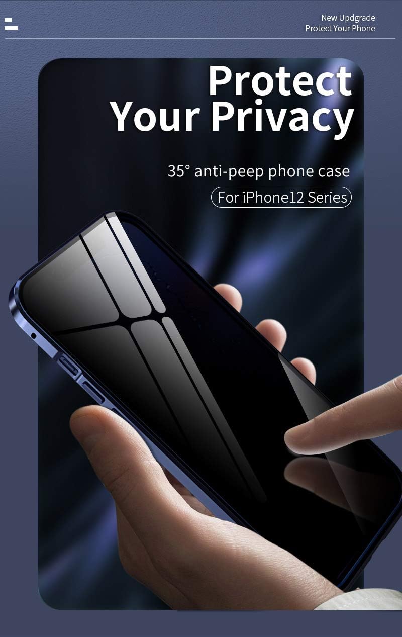 Anti-spy Screen Case for iPhone 12 Pro Max, Lock + Magnetic Adsorption Anti-Peeping Metal Frame Protective Cover