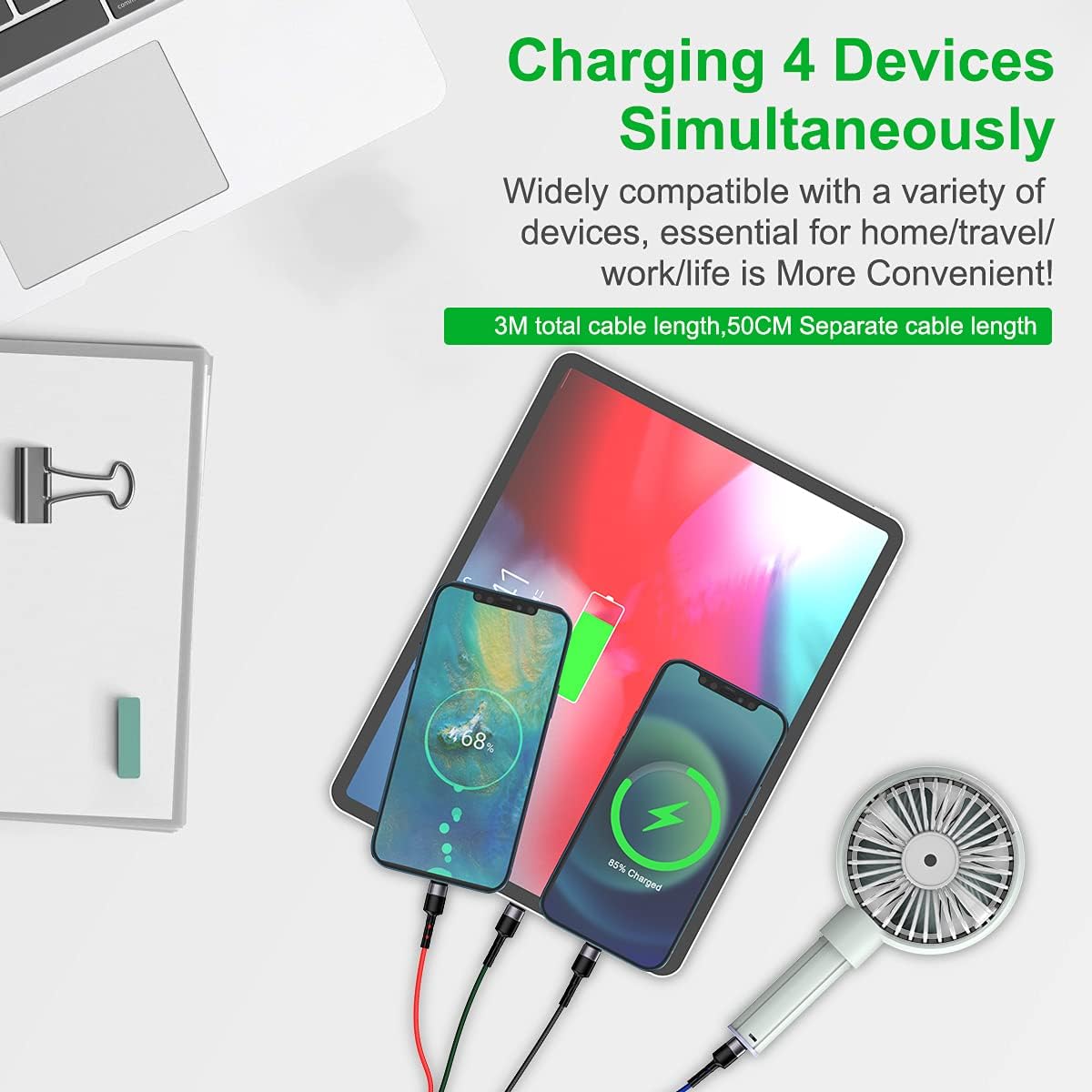 MTAKYI 3M/10Ft Multi 4 in 1 USB Universal iPhone Charging Cable, Lightning2+Type C+Micro USB Long Nylon Braided