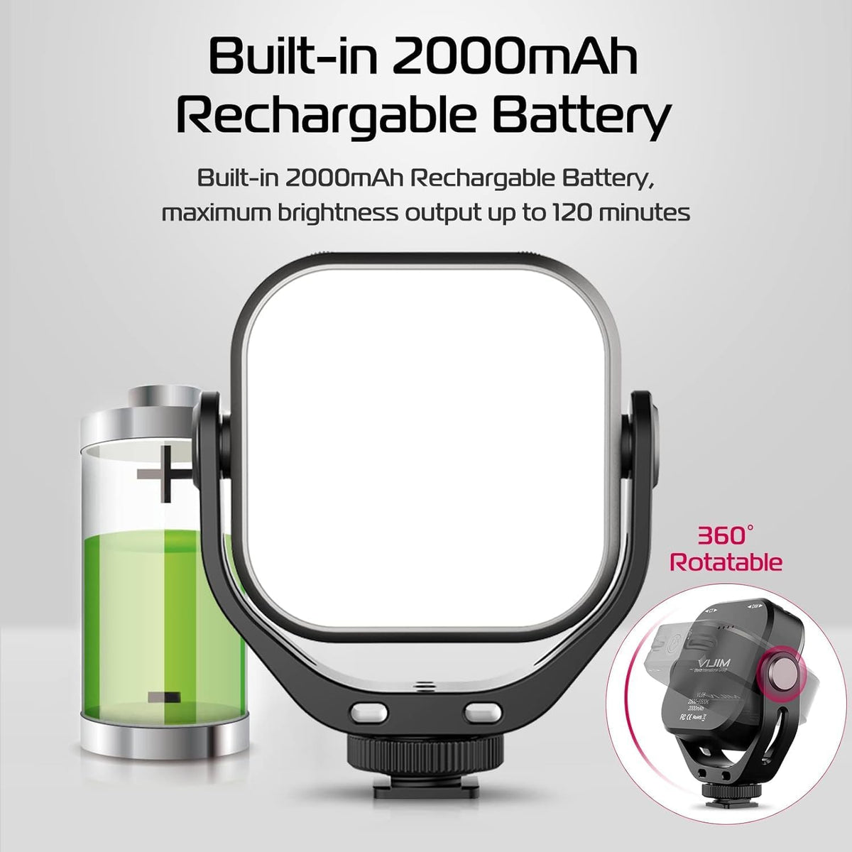 ULANZI VL66 Bi-Color Adjustable Rechargeable 2500-6500K - Mini Video Portable Light on Cam, 2000mAh CRI95+ Dimmable, Ultra Bright Photo & Video Lighting, LED Fill Lamp for DSLR Camcorder Action Camera