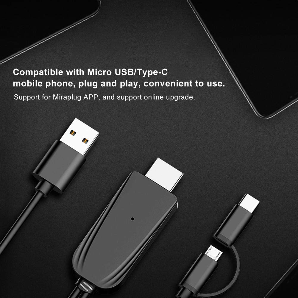 Micro USB/Type-C Adapter HDMI Cable, 1080P Bluetooth Same Screen Cable for Android Mobile Phone to HDMI TV, Monitor