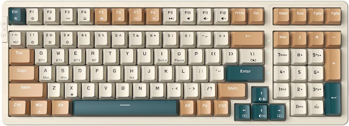 Wireless Mechanical Keyboard, Triple Mode 2.4G/USB-C/BT Gaming Keyboards 100 Keys RGB Backlit, Brown Switch Rechargeable | Brown Combo