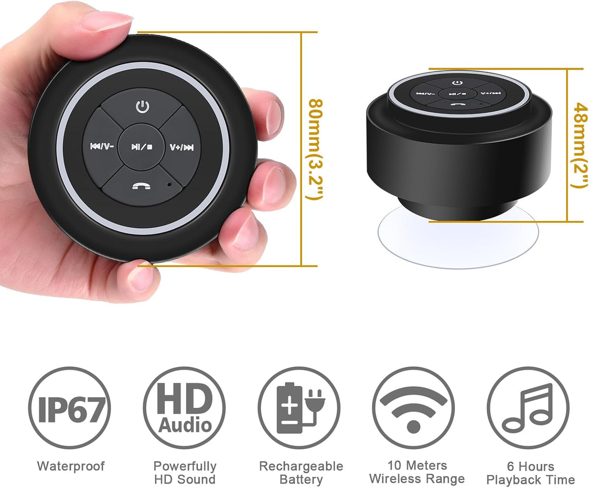 Bluetooth Waterproof Shower Speaker, Portable Wireless Speaker with Suction Cup, Small Speaker with Colorful Lights,