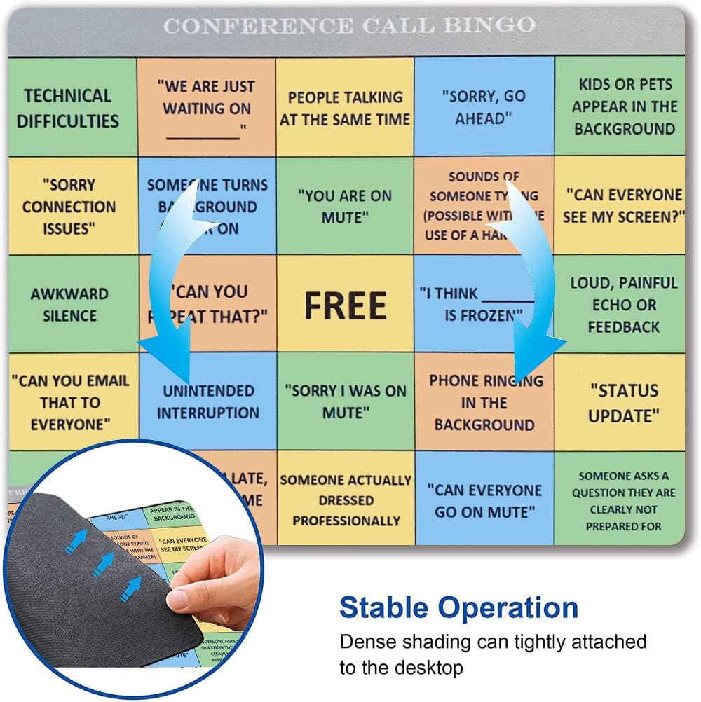 Mouse Pad, Conference Call Bingo Mouse Pad, Washable Square Cloth Mousepad for Office Laptop, Non-Slip Rubber Computer Mouse Pads for Wireless Mouse, Personalized Gift Mouse Pads for Desk