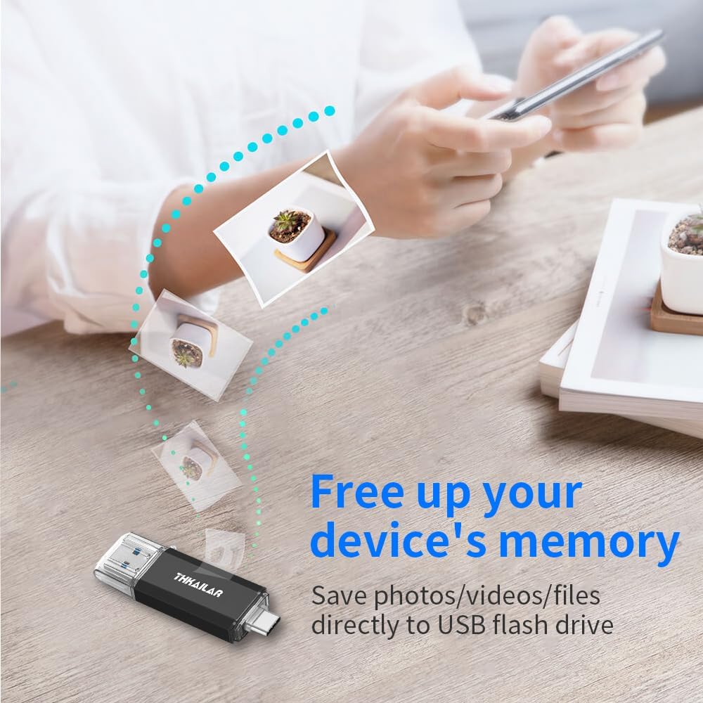Thkailar USB C Flash Drive 256GB-USB Flash Drive with Type C and Type A 3.1 Port Compatible with Android Phone/PC/Mac Pro-Transfer Data(Black)