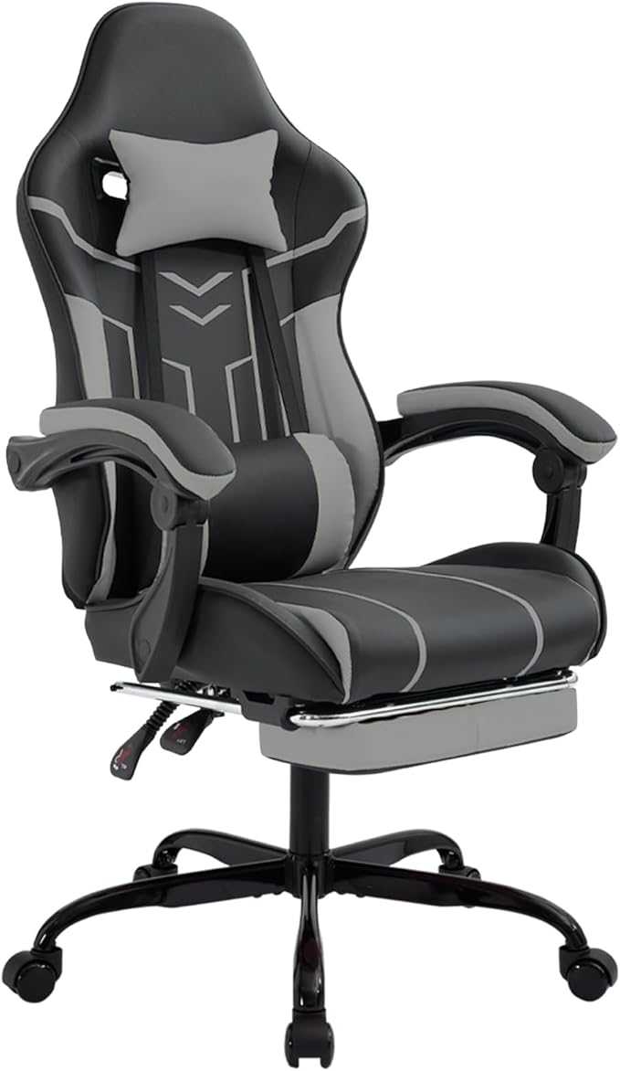 Black 360° Swivel Gaming Chair Ergonomic Heavy Duty 330lbs Office Chair with Footrest and Massage Lumbar Support Height Adjustable High Back Reclining Gamer Chair with Headrest (Black)