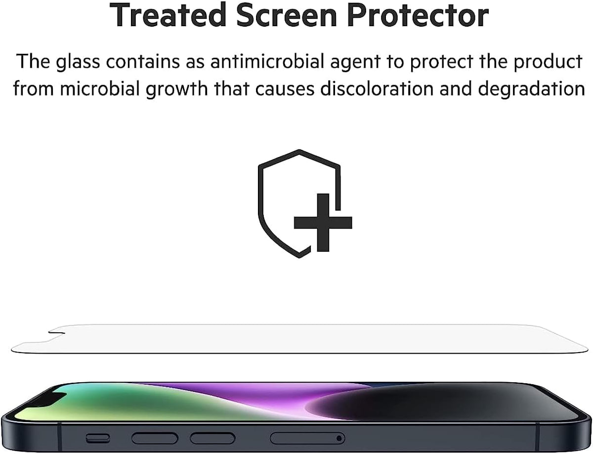 Belkin iPhone 14 Pro Tempered Glass Screen Protector (2-pack) - 9H Hardness, Easy Alignment Guide, Case Compatible.